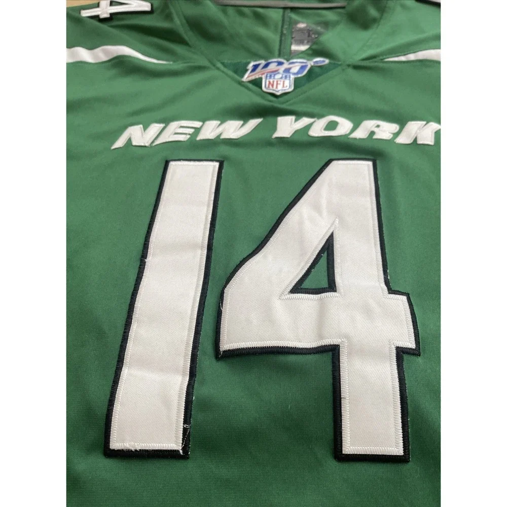 Nike NY Jets NFL 100th Anniversary Patch Jersey Green #14 Darnold Mens L No Name